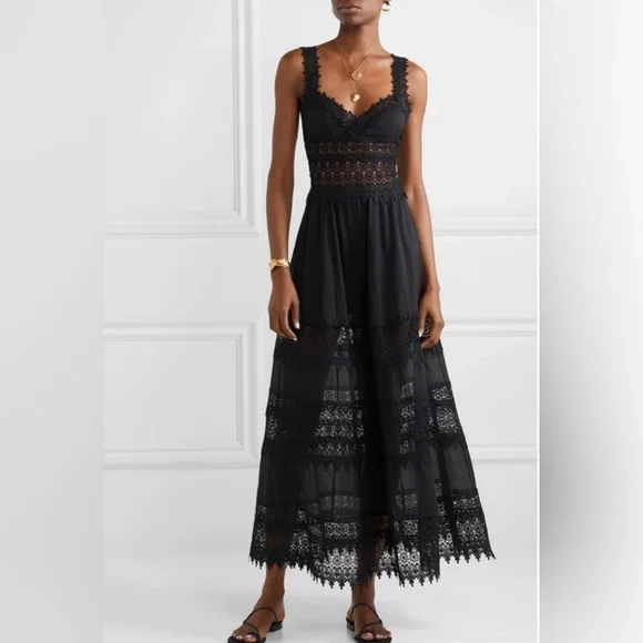 Charo Ruiz Ibiza Black Sophia Crocheted Lace panel Cotton-blend Voile Maxi Dress - Picture 2 of 4
